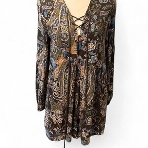 Free People Paisley Print Dress with Lace Front and Pockets Women's XS